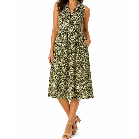 Avenue Dresses & Skirts - Avenue Faux‎ Wrap Midi Dress Womens 14/16 Green Floral Tropical Sleeveless